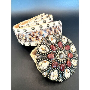Vtg DESIGNER RACHEL ABROMS Jeweled Western Brown Leather Belt SZ 34M